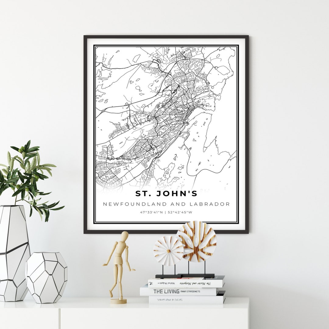 St. Johns Map Print, St Johns Newfoundland and Labrador NL Canada Map ...