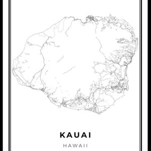 Kauai Map Print, Hawaii HI USA Map Art Poster, Kaua ªi Hawaiian City ...