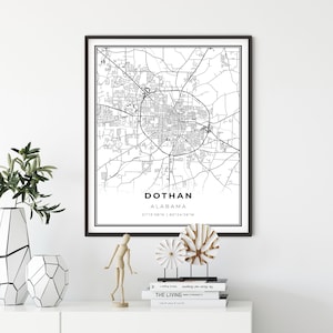 Dothan Map Print, Alabama AL USA Map Art Poster, City Street Road Map Wall Decor, Scandinavische kunst, cadeau voor huisgenoot, NM342