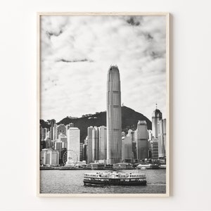 Hong Kong Skyline Print, Black and White Wall Art, Hong Kong Poster, City Art, Hong Kong Photo, Wall Decor, 香港, C19-321