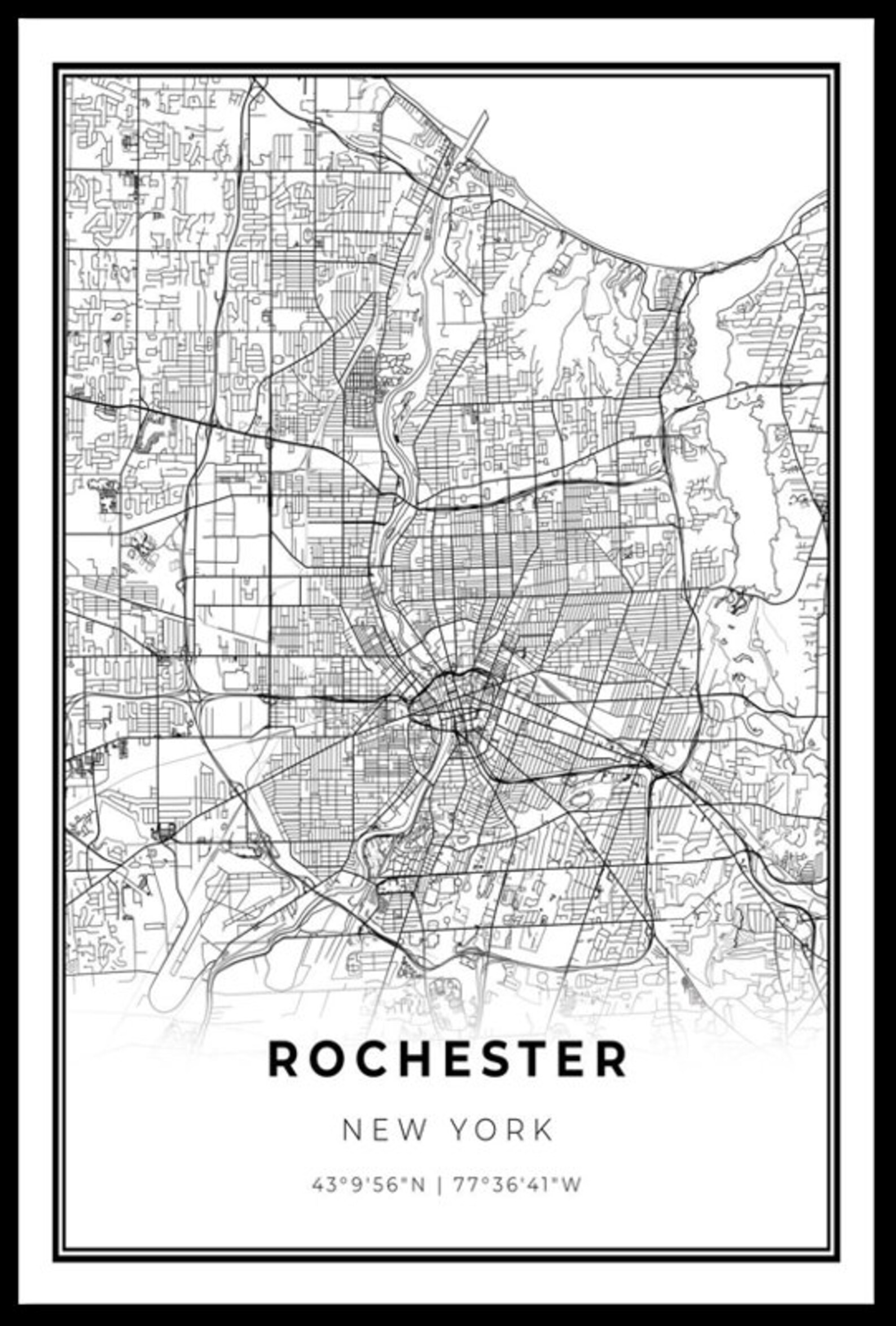 Rochester Map Print New York NY USA Map Art Poster Monroe - Etsy