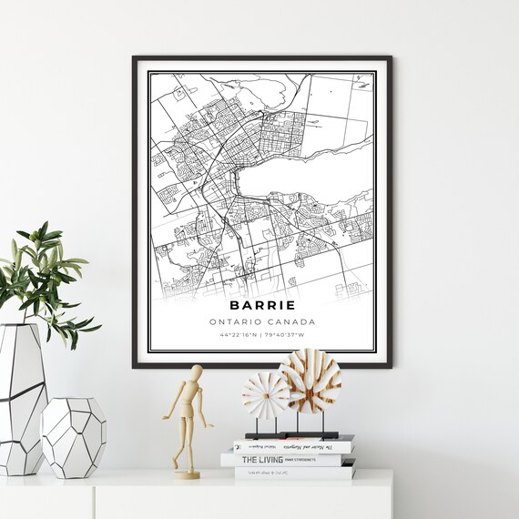 Home & Living Road Map Gift Barrie Print Street Map Decor Barrie Map