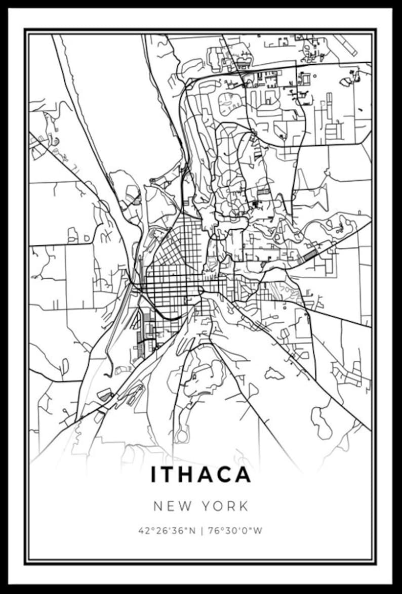 Ithaca Map Print New York NY USA Map Art Poster Cornell Univ Etsy