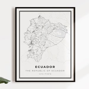 Ecuador kaart poster print, land straat wegenkaart kunst aan de muur, landkaart print, landkaart, C14-34