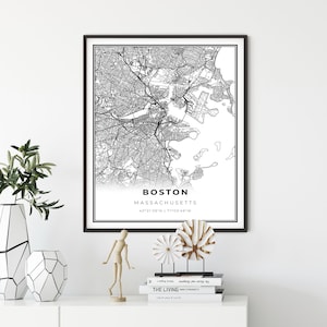 Boston Map Print, Massachusetts MA USA Map Art Poster, City Street Road Map Wall Decor, office art print, cadeau kunstenaar, NM387