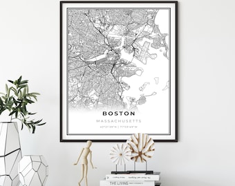 Boston Map Print, Massachusetts MA USA Map Art Poster, City Street Road Map Wall Decor,office art print, gift artist, NM387