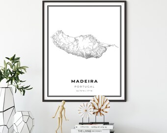 Madeira Map Print, Portugal Map Art Poster, Funchal, City street road map wall art, entryway wall decor, NM838