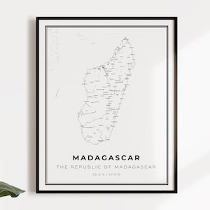 Madagaskar kaart poster print, land straat wegenkaart kunst aan de muur, landkaart print, landkaart, C14-76