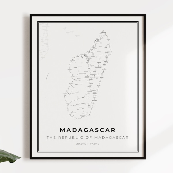 Madagaskar kaart poster print, land straat wegenkaart kunst aan de muur, landkaart print, landkaart, C14-76