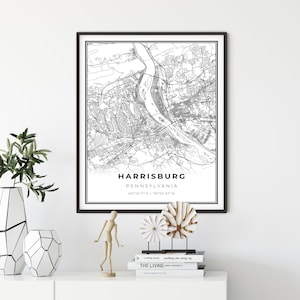 Harrisburg Map Print, Pennsylvania PA USA Map Art Poster, City Street Road Map Wall Decor,large posters, gift parents, NM115