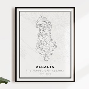 Kaartposter van Albanië, landwegenkaart kunst aan de muur, landdecor, landafdrukken, C14-2