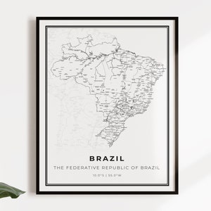 Póster con mapa de Brasil, arte mural con mapa de calles y carreteras del país, regalos del país, póster del país, C14-18