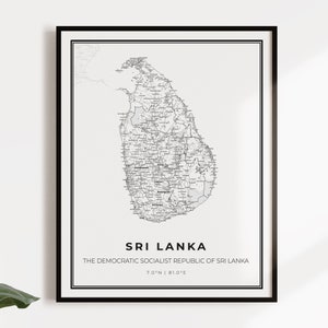 Sri Lanka kaart poster print, land straat wegenkaart kunst aan de muur, landkaart print, landkaart, C14-118