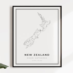 Nieuw-Zeeland kaart poster print, land straat wegenkaart kunst aan de muur, landkaart print, landkaart, C14-90
