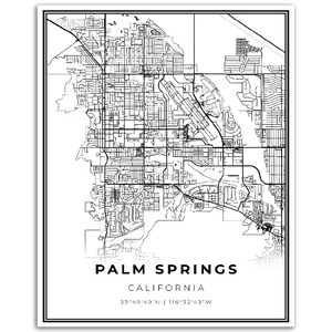 Palm Springs Map Print, California CA USA Map Art Poster, City Street ...
