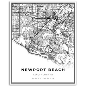 Newport Beach Map Print, California CA USA Map Art Poster, City Street ...