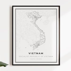 Vietnam kaart poster print, land straat wegenkaart kunst aan de muur, landkaart print, landkaart, C14-139