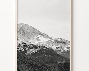 Washington State Mountain Print: Black and White Landscape Art
