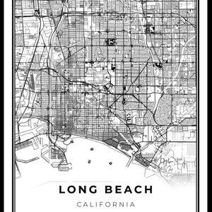 Long Beach Map Print, California CA USA Map Art Poster, City Street ...