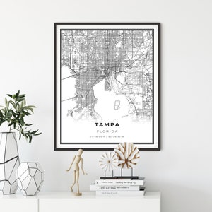 Tampa kaart afdrukken, Florida FL USA kaart art poster, Tampa Bay Area City Street wegenkaart muur decor, entree decor, cadeau voor piloot, NM210