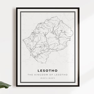 Lesotho Map Poster: Country Street Map Wall Art