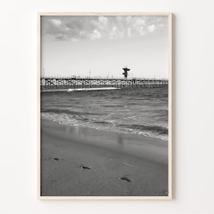 Seal Beach Pier Print zwart-wit, Californië muurkunst, Seal Beach poster, kustfoto, VS wanddecoratie, C19-525