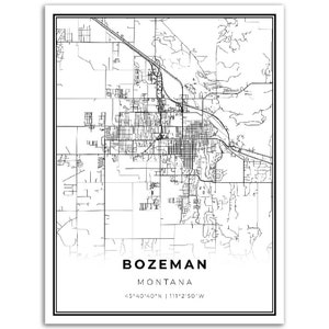 Bozeman Map Print, Montana MT USA Map Art Poster, Gallatin County, City ...