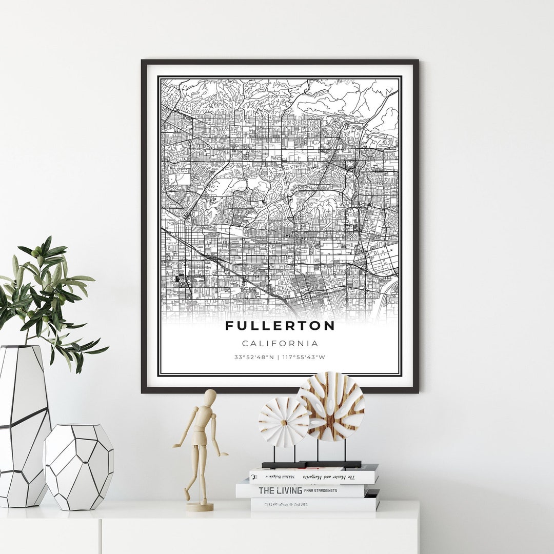 Fullerton California Map Art Print: City Street Decor - Etsy