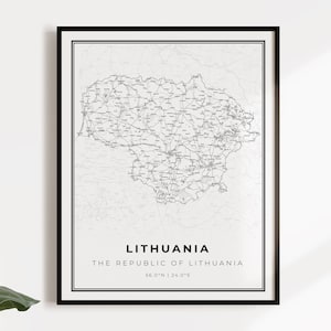 Lithuania map poster print, country street road map wall art, country gifts, country poster, C14-74