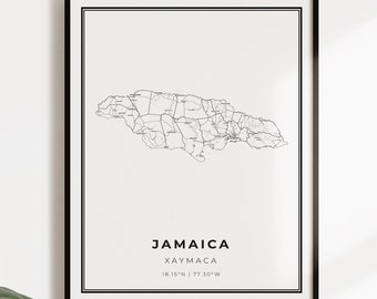 Jamaica Map Art Print: Country Road Map Wall Decor