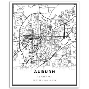 Auburn Map Print, Alabama AL USA Map Art Poster, Auburn University City ...