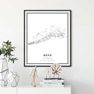 Florida Keys Map Print, Florida FL USA Map Art Poster, Key West City Street Road Map Wall Decor,office idea, gift for a mom, NM181