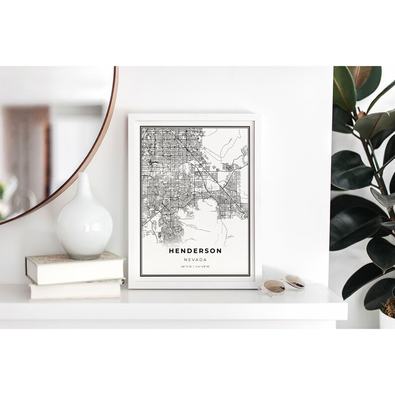 Henderson Map Print City Street Road Map Wall Decor,city map decor NM55 gift for a new house Nevada NV USA Map Art Poster