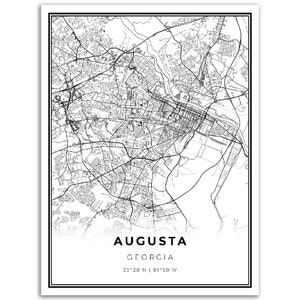 Augusta Map Print, Georgia GA USA Map Art Poster, City Street Road Map ...