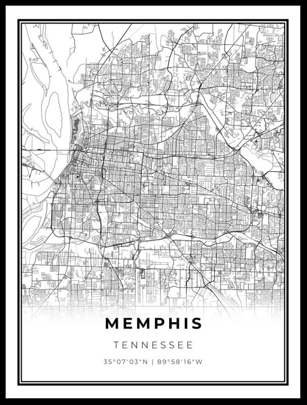 Memphis Map Print, Tennessee TN USA Map Art Poster, Shelby