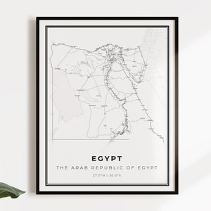 Kaartposter van Egypte, landwegenkaart kunst aan de muur, landkaart, landkaart afdrukken, C14-35