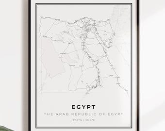 Egypt map poster print, country street road map wall art, country map, country map print, C14-35