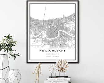 New Orleans Map Print, Louisiana LA USA Map Art Poster, City Street Road Map Wall Decor,minimalist print, gift for grandma, NM327