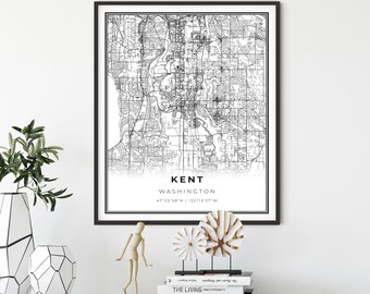 Kent Map Print, Washington WA USA Map Art Poster, City Street Road Map Wall Decor,minimalist map, gift for boyfriend, NM24