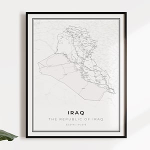 Iraq map poster print, country street road map wall art, country decor, country prints, C14-58