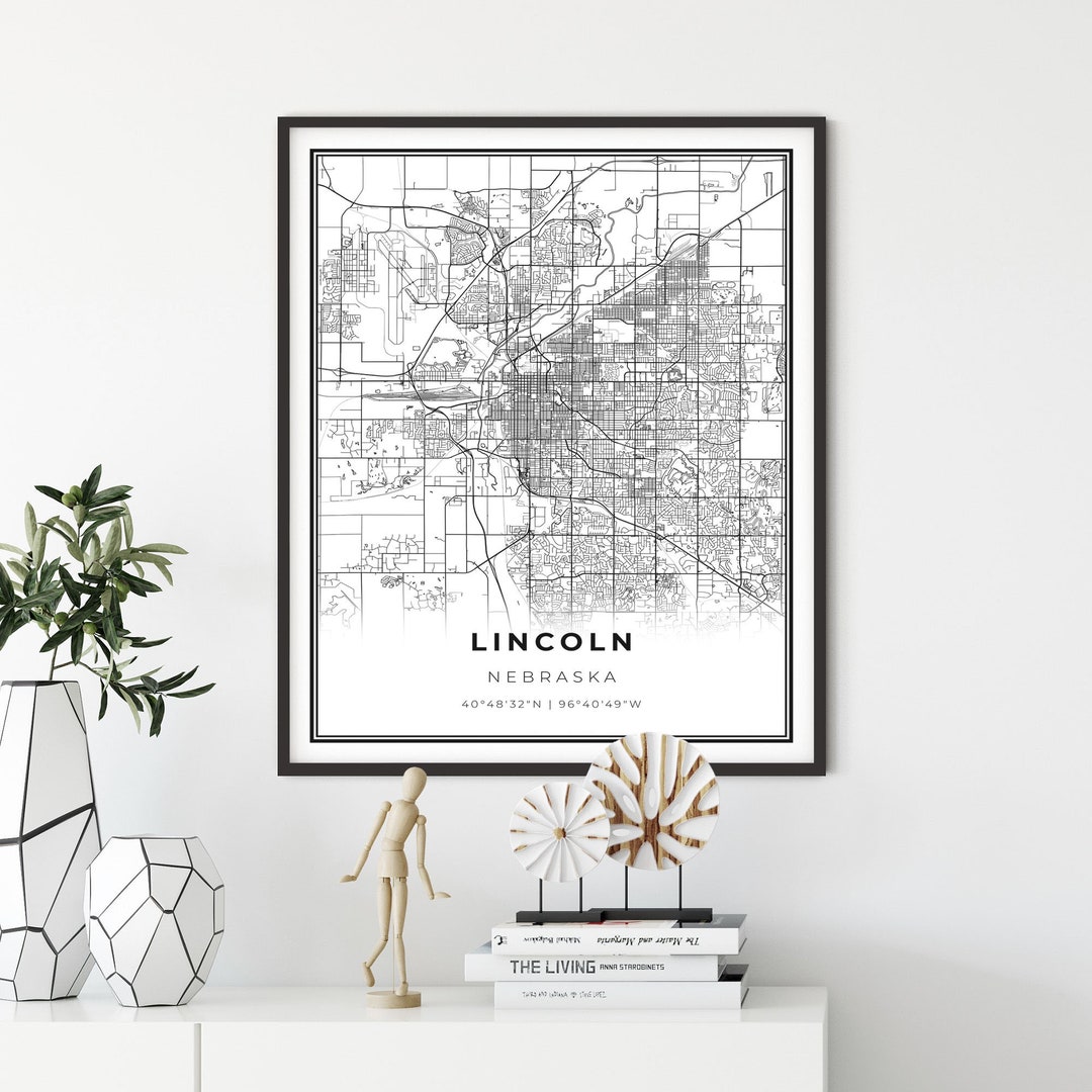 Lincoln Map Print, Nebraska NE USA Map Art Poster, City Street Road Map
