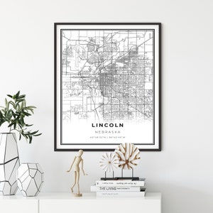 Lincoln Map Print, Nebraska NE USA Map Art Poster, City Street Road Map Wall Decor,livingroom wall art, gift for couple, NM188