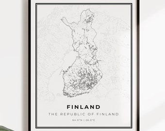 Finland map poster print, country street road map wall art, country map print, country map, C14-41