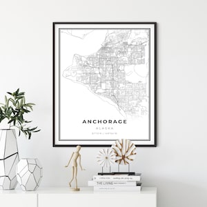Anchorage Map Print, Alaska AK USA Map Art Poster, City Street Road Map Wall Decor,hometown print, gift ideas for mom, NM360