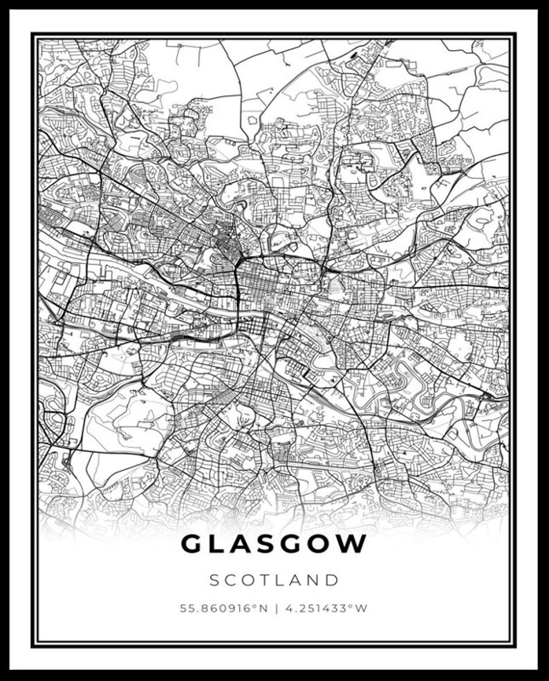 Glasgow Map Print, Scozia Regno Unito Regno Unito Mappa Art Poster, City street road map wall art, poster della città natale, NM770 immagine 6
