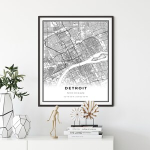 Detroit Map Print, Michigan MI USA Map Art Poster, City Street Road Map Wall Decor, kantoorkunstwerk, cadeau voor werknemer, NM62