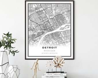 Detroit Map Print, Michigan MI USA Map Art Poster, City Street Road Map Wall Decor,office artwork, gift for employee, NM62