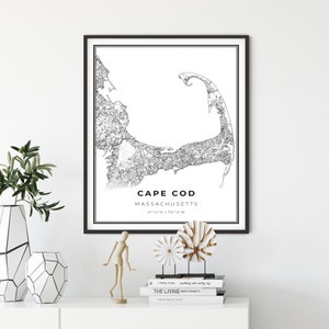 Cape Cod Map Print, Massachusetts MA USA Map Art Poster, City Road Street Map Wall Decor, cadeau voor grootouders, cadeau thuis, NM355
