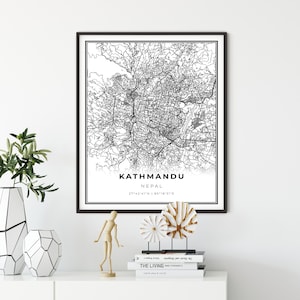 Kathmandu Map Print, Nepal Map Art Poster, City street road map wall art, entryway art, gift for a loved one, NM734