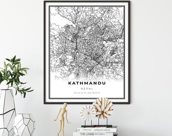Kathmandu Map Print, Nepal Map Art Poster, City street road map wall art, arte d'ingresso, regalo per una persona cara, NM734